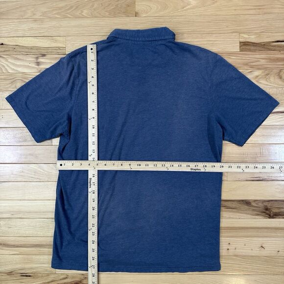 prAna Men's Polo Large Short Sleeve 2 Button Blue Solid With Pocket - Damage - Picture 4 of 5